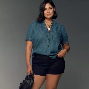 Anthropologie Aly Puff-Sleeve Blouse by Pilcro: Chambray Edition, Size 2X